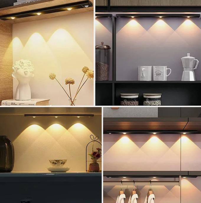 LED PIR motion sensor cabinet light illuminating a kitchen countertop.