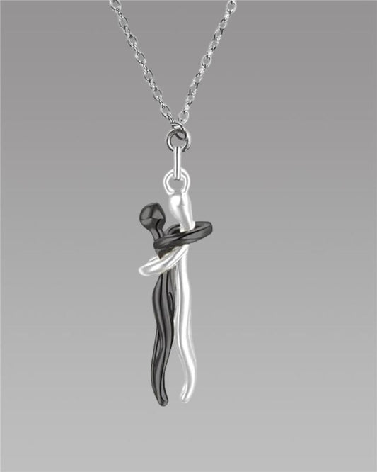 Silver and Black Hug Couple Chain Pendant