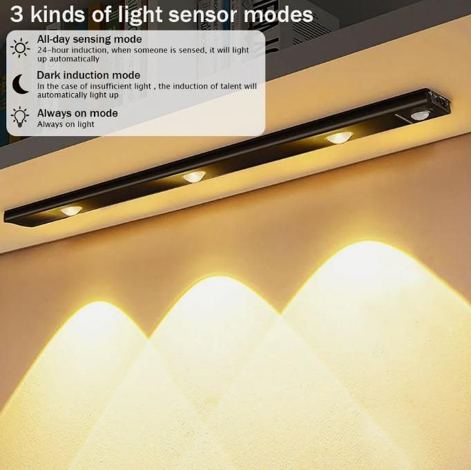 Side angle showcasing the slim design of the LED PIR motion sensor cabinet light.