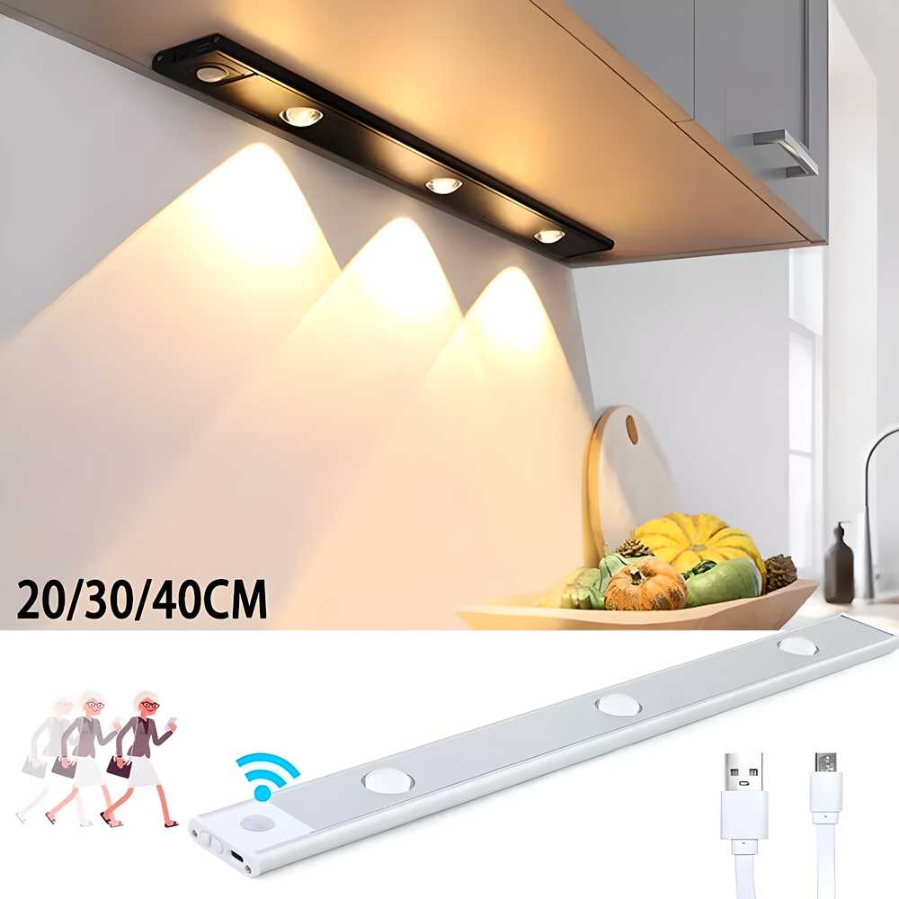 USB rechargeable LED PIR motion sensor light for cabinets, enhancing convenience and efficiency.