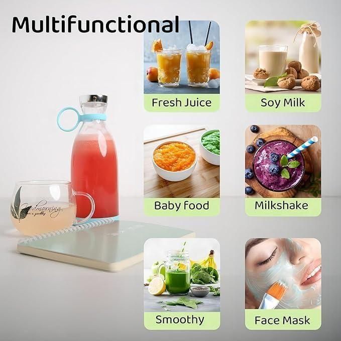 Mini blender blending fresh fruit smoothie while traveling, ideal for quick nutrition anywhere.