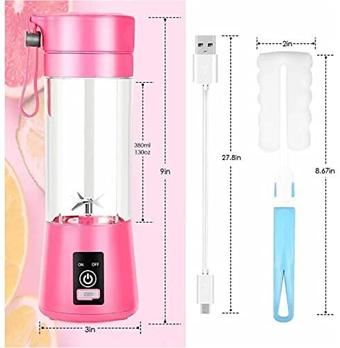 Detailed dimension image of the portable juicer mixer showing height, width, and capacity in centimeters.